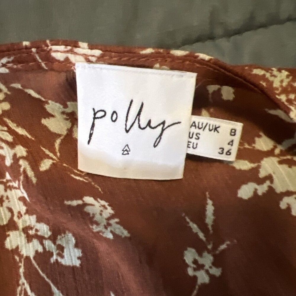 Princess Polly Brown/Rust Floral Ruffle Wrap Shirt Size 4 - Picture 6 of 9